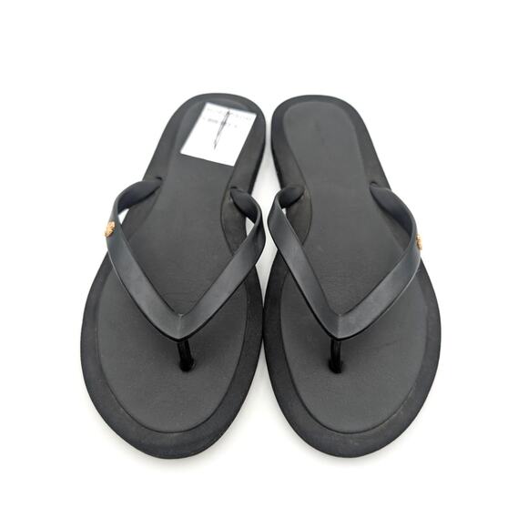 Tory Burch Flip Flop Thong Sandal Brass Gold Logo Women's Kira Black Size US8M - Picture 10 of 13